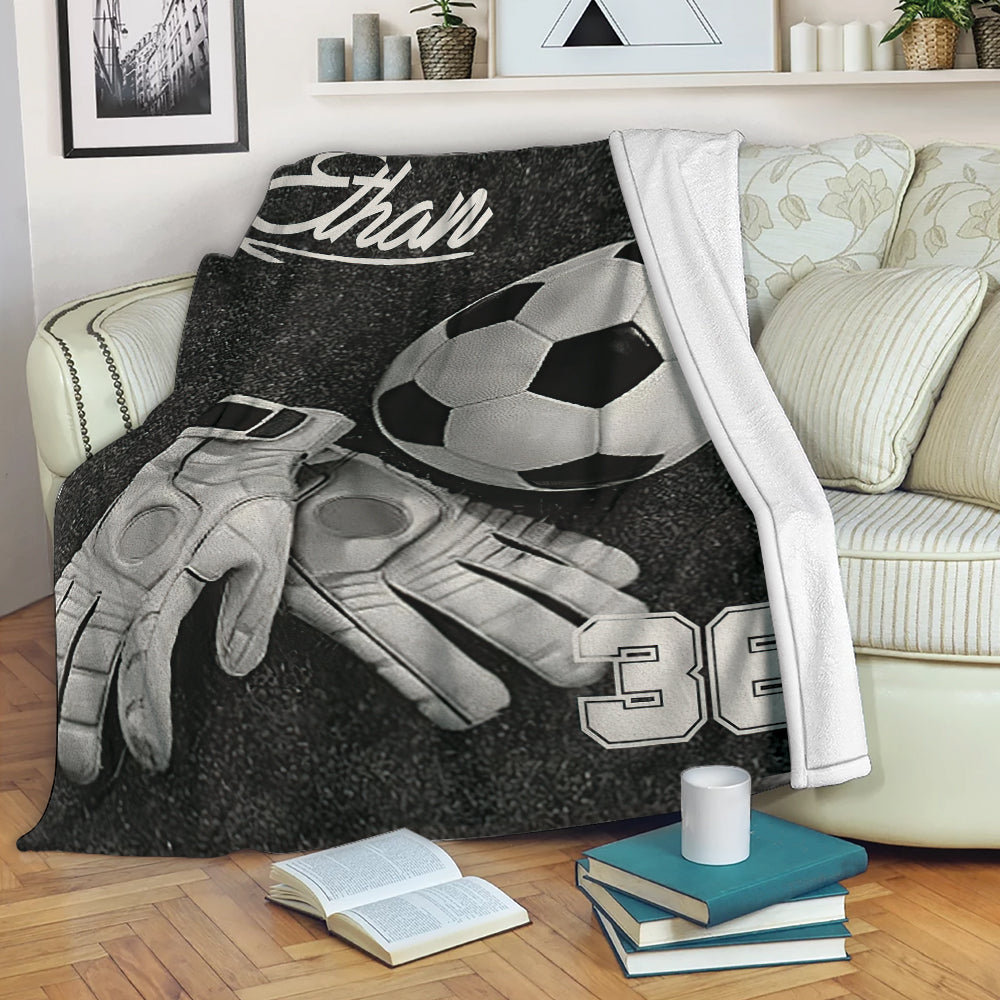 Petmytshirt Soccer Blanket Soccer Goalkeeper Gloves Sherpa Fleece Blanket Custom Name Number Soft Cozy Plush Throw Blanket