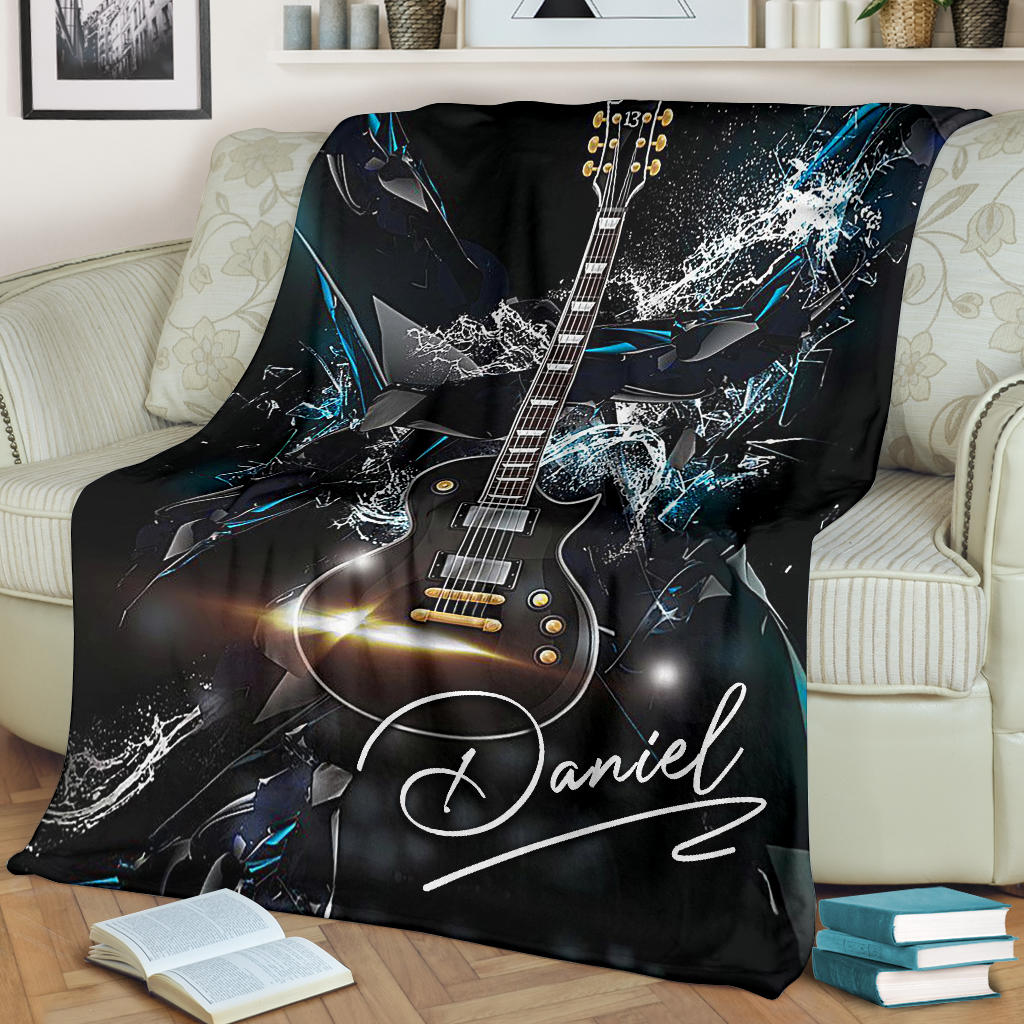 Petmytshirt Guitar Blanket Water Glass Acoustic Guitar Sherpa Fleece Blanket Custom Name Soft Cozy Plush Throw Blanket For Guitarist