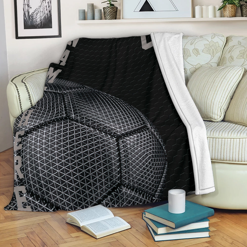 Petmytshirt Soccer Blanket Soccer Ball Black Background Sherpa Fleece Blanket Custom Name Number Soft Cozy Plush Throw Blanket