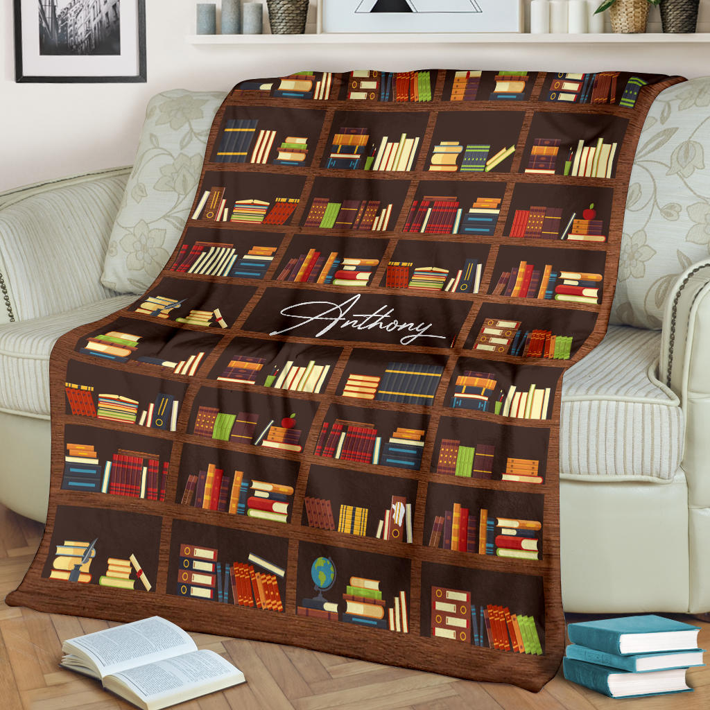 Petmytshirt Book Blanket For Book Lover Bookworm Book Nerd Bookshelf Sherpa Fleece Blanket Custom Name Soft Cozy Plush Throw Blanket