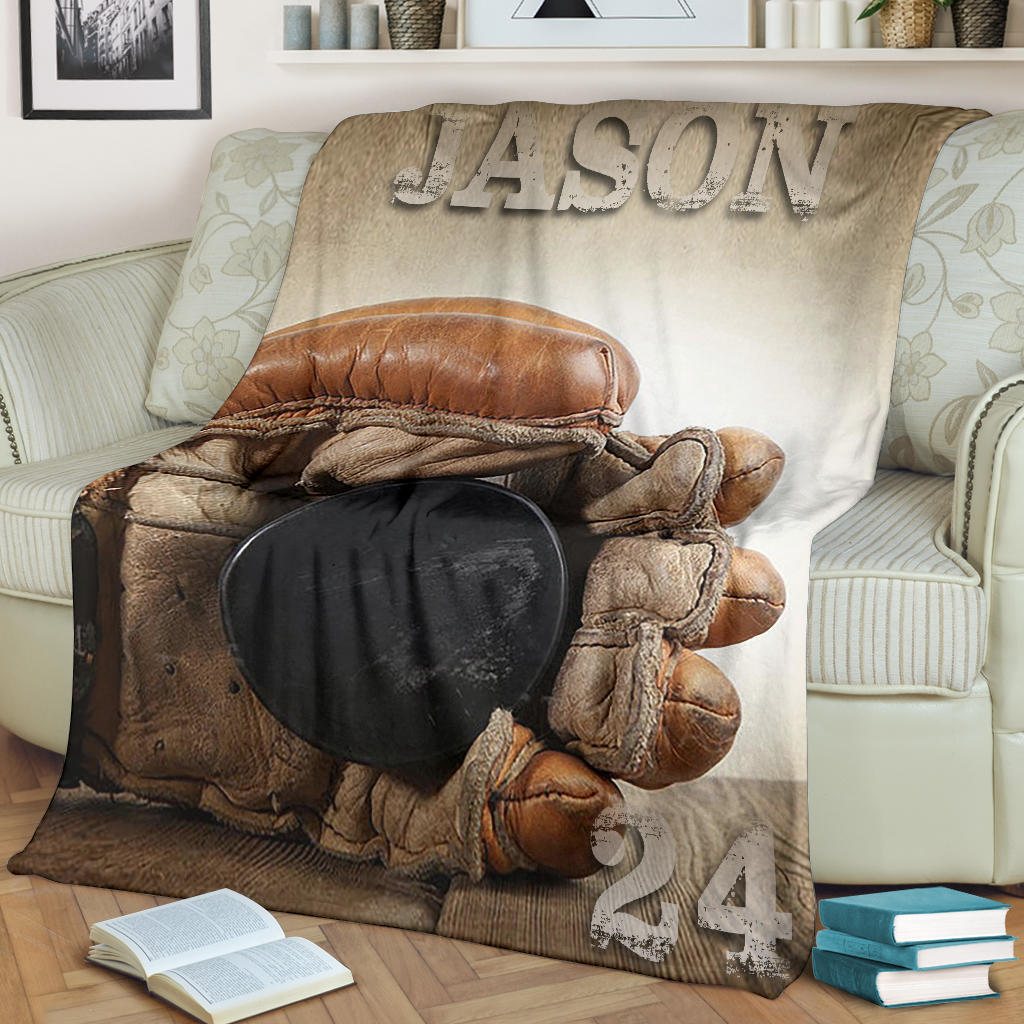 Petmytshirt Hockey Blanket Ice Field Hockey Sherpa Fleece Blanket Custom Name Number Soft Cozy Plush Throw Blanket For Men Boy Son