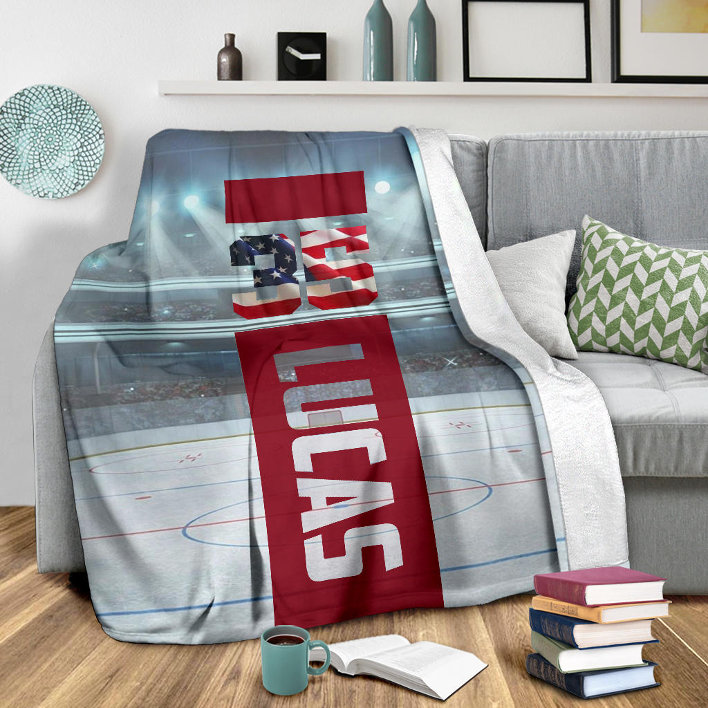Petmytshirt Hockey Blanket Hockey Court Sherpa Fleece Blanket Custom Name Number Soft Cozy Plush Throw Blanket For Men Boy Son
