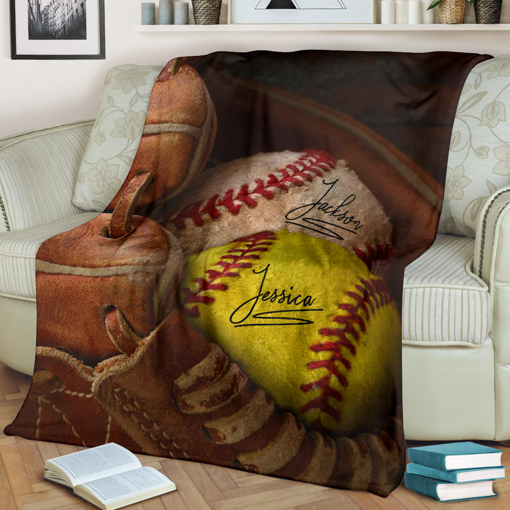 Petmytshirt Softball Blanket Softball Baseball Son Girl Boy Sherpa Fleece Blanket Custom Name Soft Cozy Plush Throw Blanket