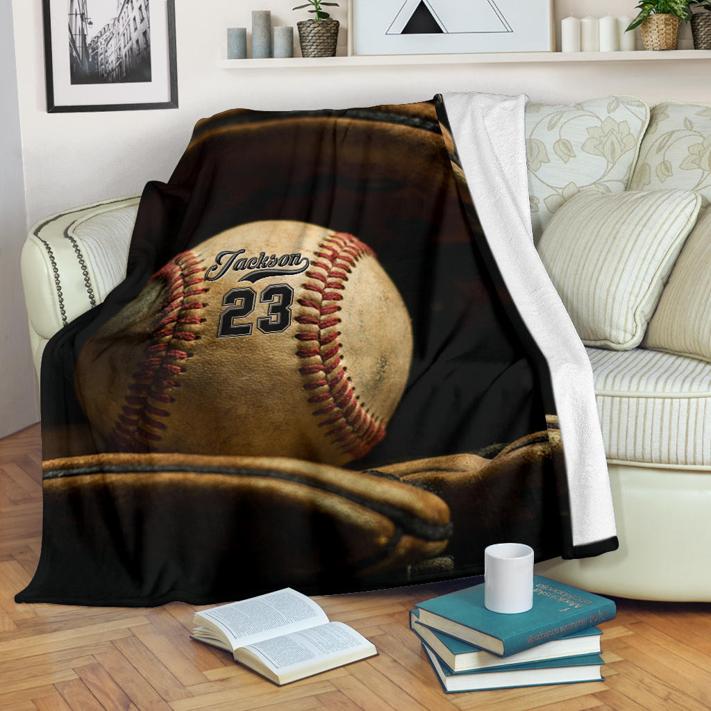 Petmytshirt Baseball Blanket Baseball Boy Sherpa Fleece Blanket Custom Name Number Soft Cozy Plush Throw Blanket