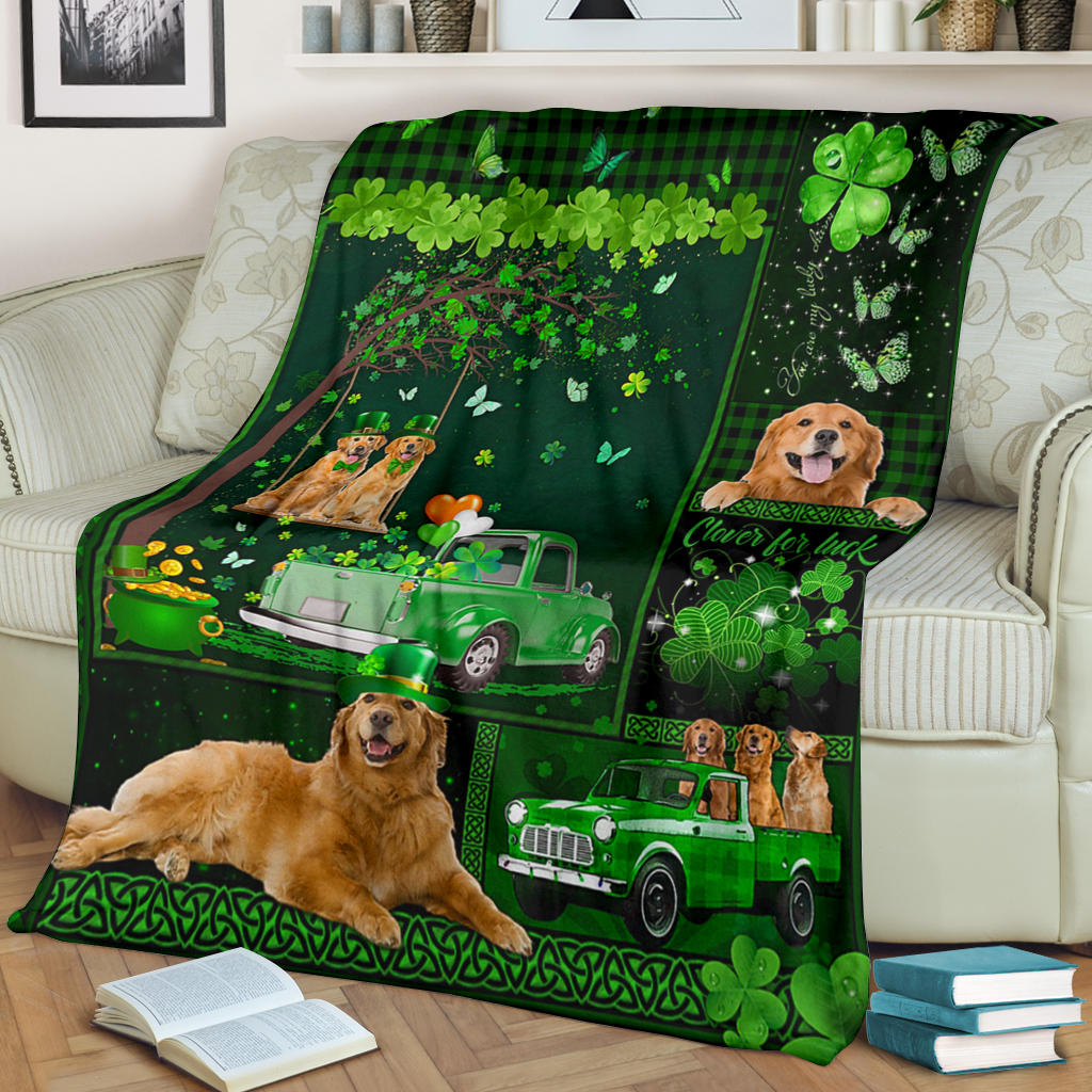 Golden Retriever Blanket Golden Retriever For Patrick Day Sherpa Fleece Blanket Soft Cozy Plush Throw Blanket
