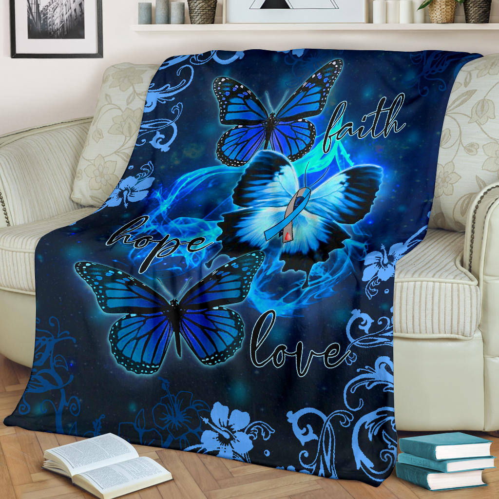 Butterfly Blanket Diabetes Awareness Blue Ribbon Butterfly Faith Hope Love Flower Sherpa Fleece Blanket Soft Cozy Plush Throw Blanket