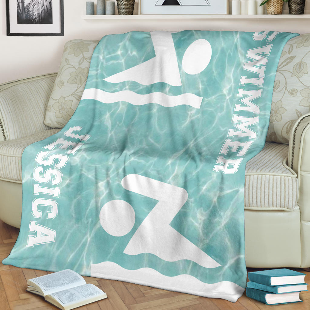 Petmytshirt Swimming Blanket Swimming Simple Sherpa Fleece Blanket Custom Name Soft Cozy Plush Throw Blanket