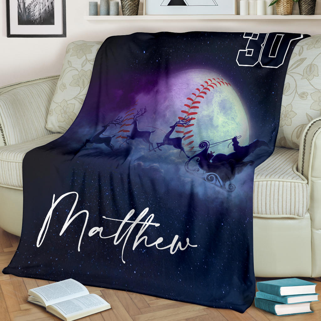 Petmytshirt Baseball Blanket Baseball Boy Christmas Sherpa Fleece Blanket Custom Name Number Soft Cozy Plush Throw Blanket