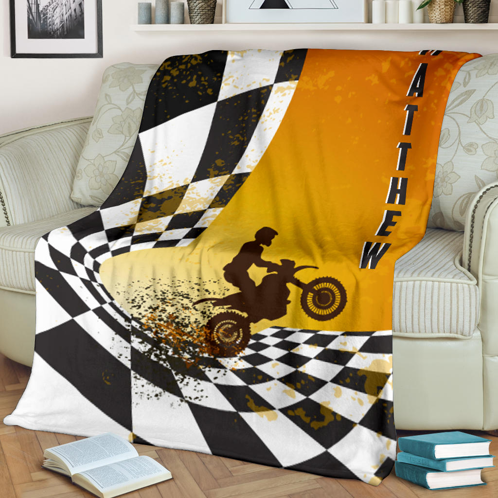 Petmytshirt Racing Blanket Motocross Black And White Sherpa Fleece Blanket Custom Name Soft Cozy Plush Throw Blanket