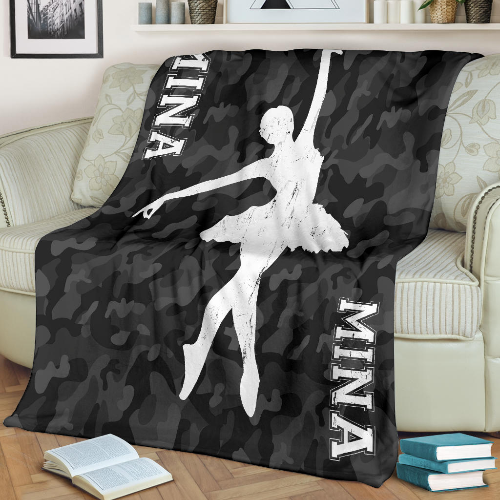 Petmytshirt Ballet Blanket Black Camouflage Ballet Sherpa Fleece Blanket Custom Name Soft Cozy Plush Throw Blanket For Women Girl