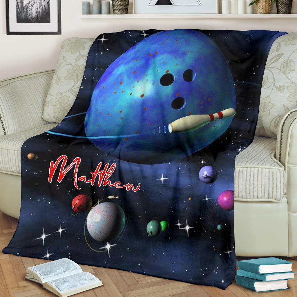 Petmytshirt Bowling Blanket Bowling Space Sherpa Fleece Blanket Custom Name Soft Cozy Plush Throw Blanket