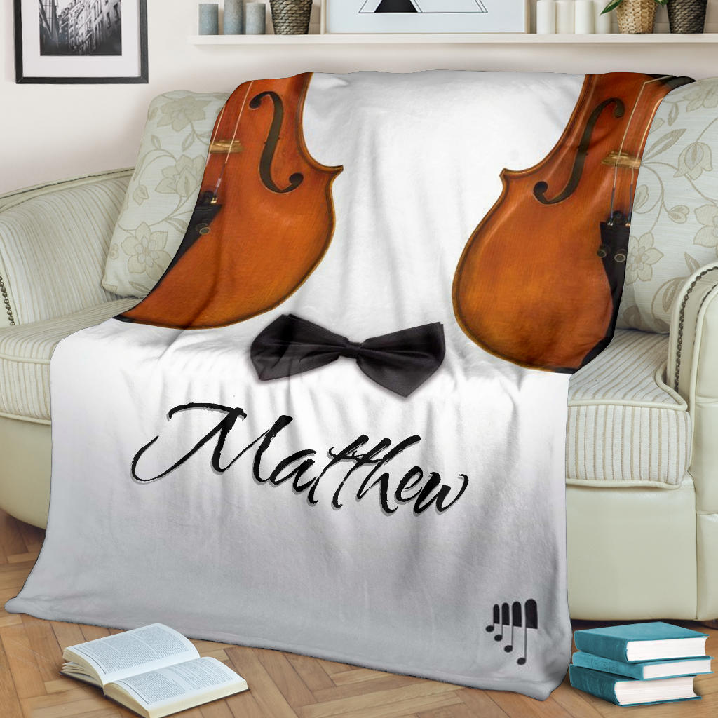 Petmytshirt Violin Blanket Violin Music For Fan Lovers Sherpa Fleece Blanket Custom Name Soft Cozy Plush Throw Blanket