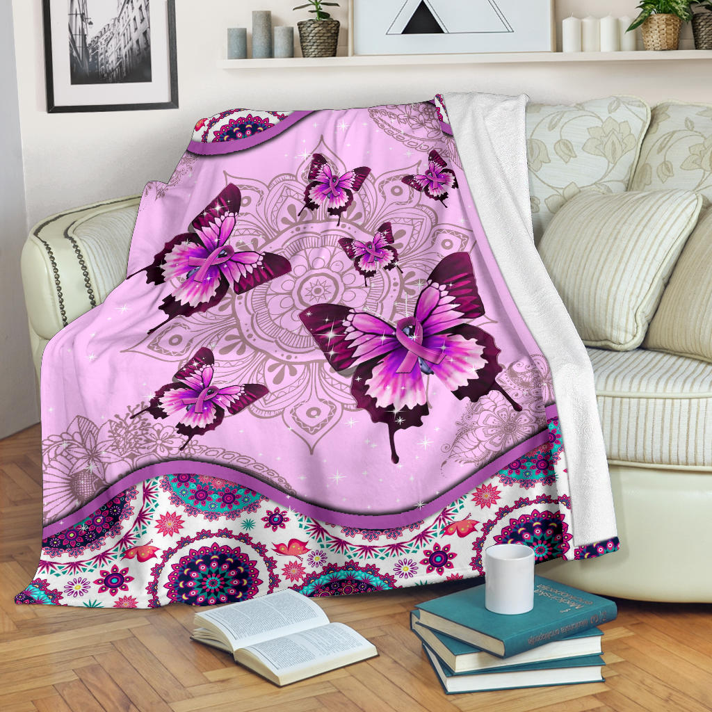 Breast Cancer Blanket Buffterfly Breast Cancer Awareness Sherpa Fleece Blanket Soft Cozy Plush Throw Blanket
