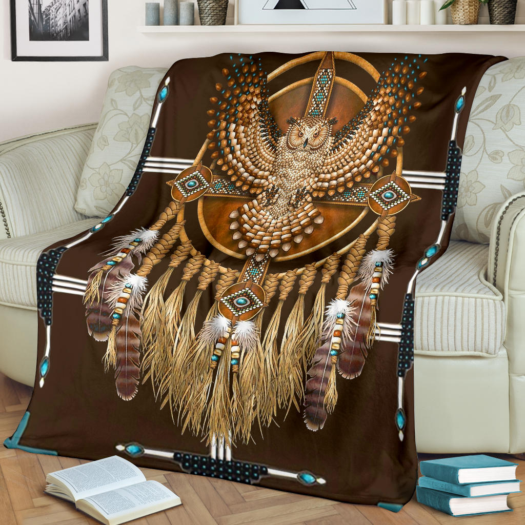 Owl Blanket Owl American Native Dreamcatcher Boho Style Sherpa Fleece Blanket Soft Cozy Plush Throw Blanket