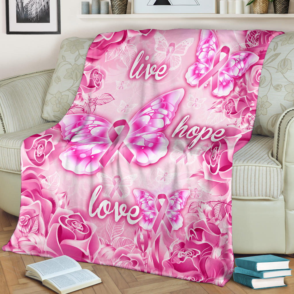 Breast Cancer Blanket Breast Cancer Awareness Butterfly Live Hope Love Sherpa Fleece Blanket Soft Cozy Plush Throw Blanket