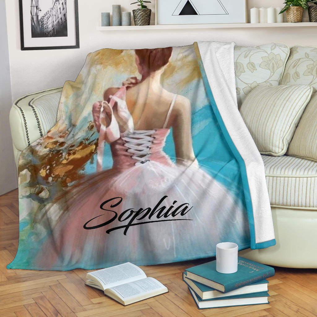 Petmytshirt Ballet Blanket Watercolor Ballet Girl Sherpa Fleece Blanket Custom Name Soft Cozy Plush Throw Blanket For Women Girl
