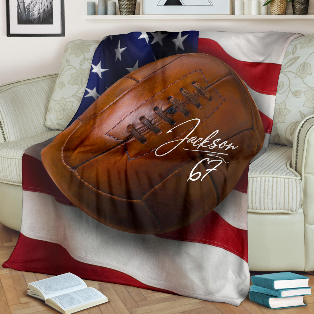 Petmytshirt Soccer Blanket Soccer Vintage Ball Flag Usa American Sherpa Fleece Blanket Custom Name Number Soft Cozy Plush Throw Blanket