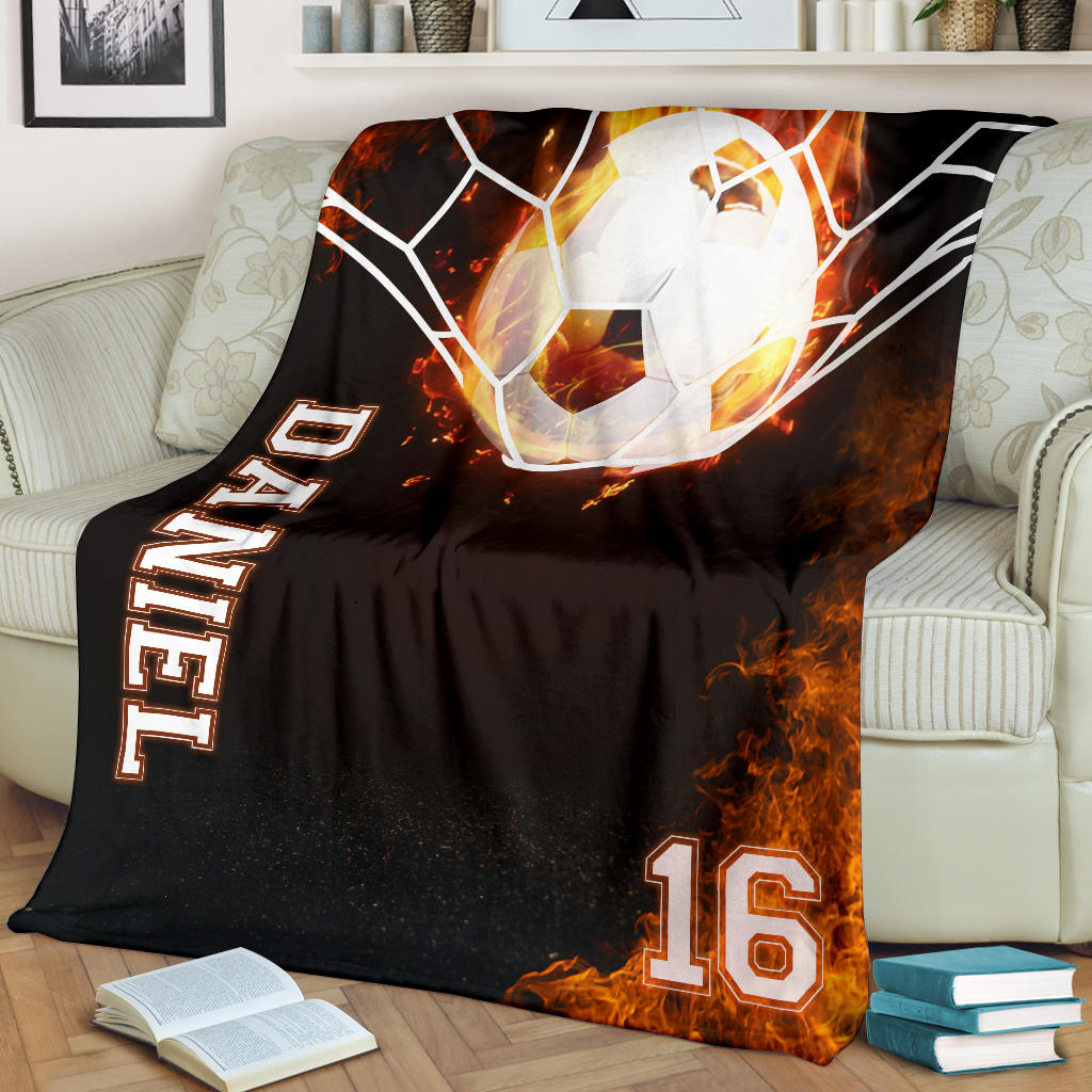 Petmytshirt Soccer Blanket Soccer Volcanic Goal Fireballs Sherpa Fleece Blanket Custom Name Number Soft Cozy Plush Throw Blanket