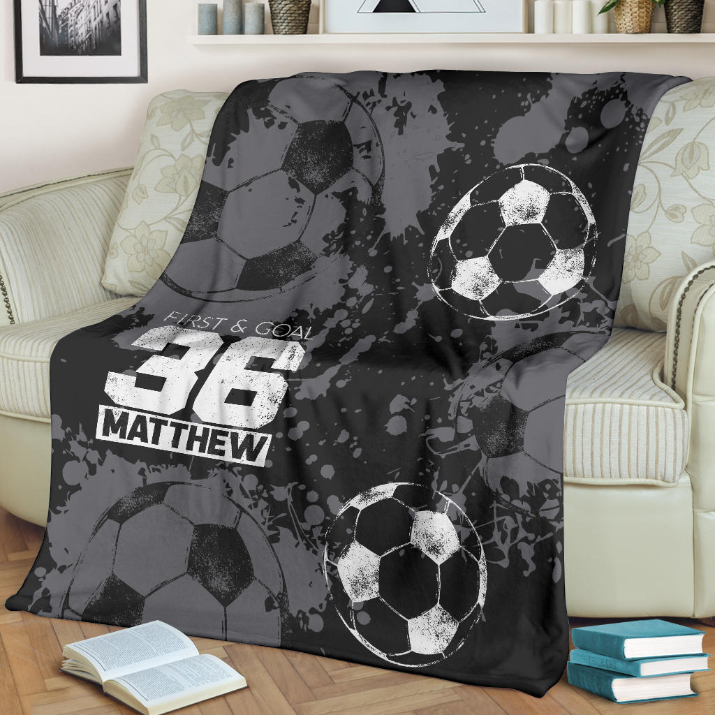 Petmytshirt Soccer Blanket Soccer Dark Mud First Goal Sherpa Fleece Blanket Custom Name Number Soft Cozy Plush Throw Blanket