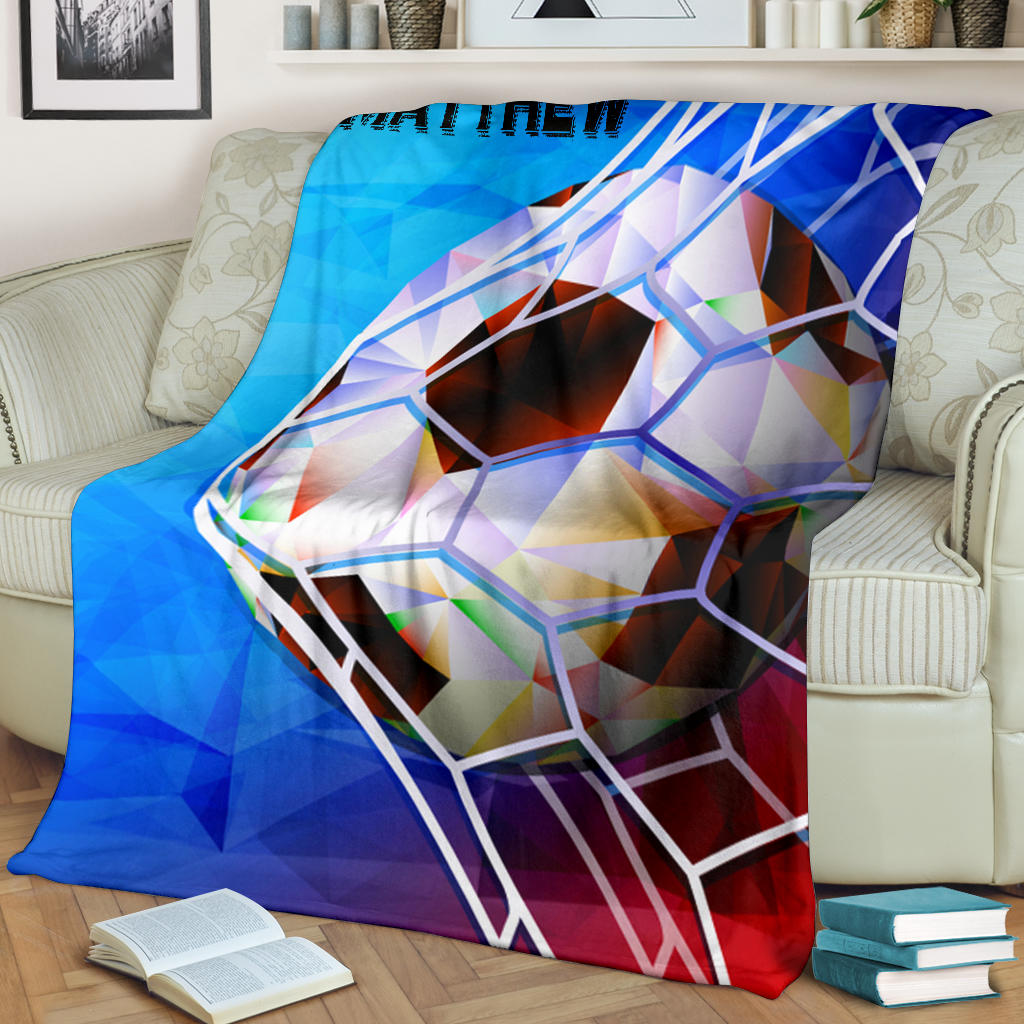 Petmytshirt Soccer Blanket Soccer Balls Low Poly Effect Sherpa Fleece Blanket Custom Name Soft Cozy Plush Throw Blanket