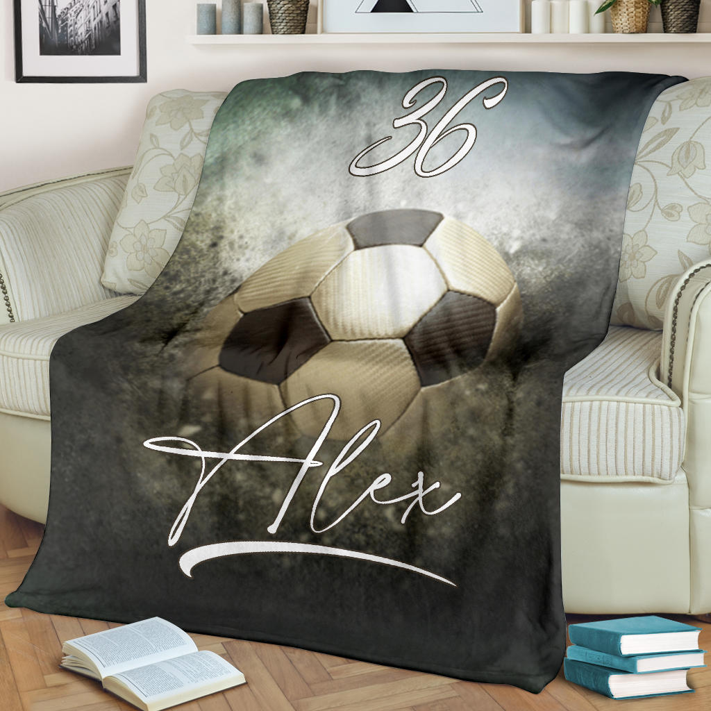 Petmytshirt Soccer Blanket Soccer Ball Dust Effect Sherpa Fleece Blanket Custom Name Number Soft Cozy Plush Throw Blanket