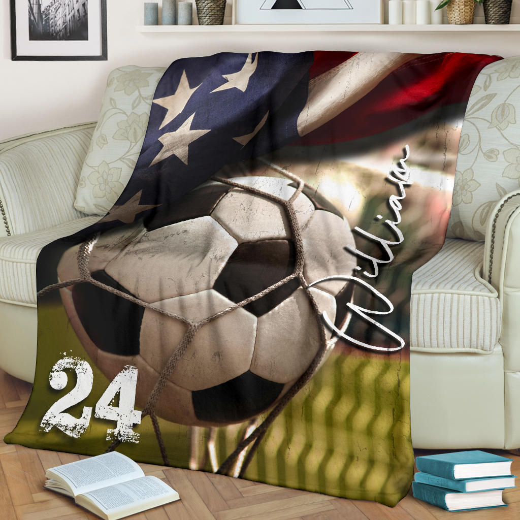 Petmytshirt Soccer Blanket Soccer Flag Usa Goal Sherpa Fleece Blanket Custom Name Number Soft Cozy Plush Throw Blanket