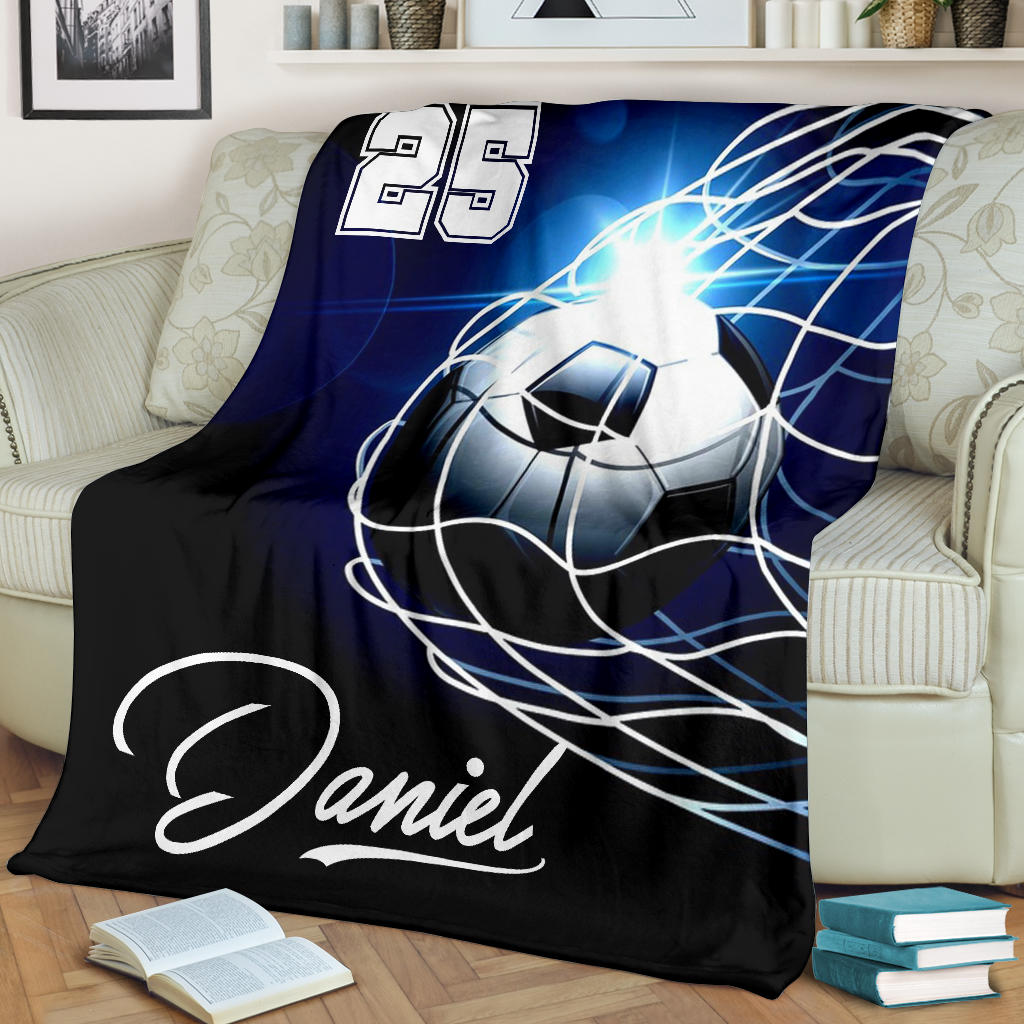 Petmytshirt Soccer Blanket Soccer Sherpa Fleece Blanket Custom Name Number Soft Cozy Plush Throw Blanket For Boy Son