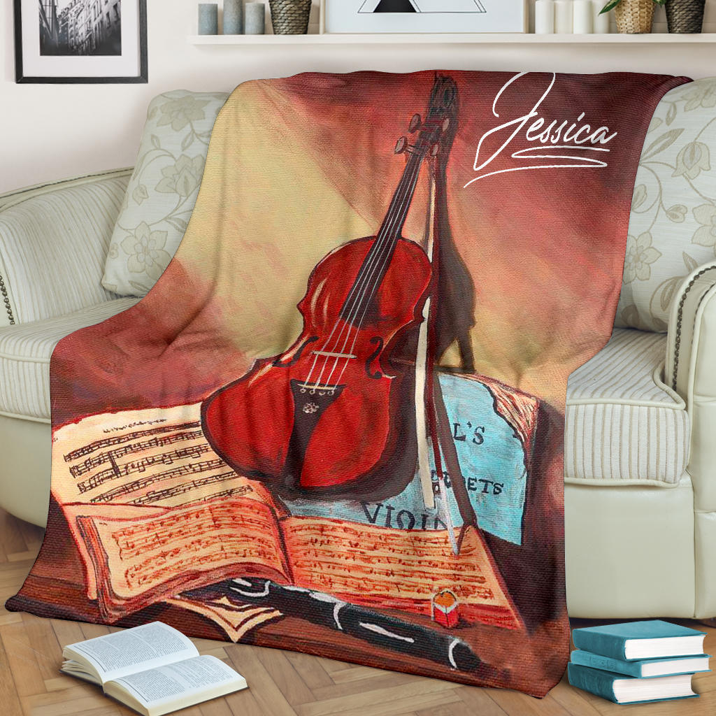 Petmytshirt Violin Blanket Violin Painting For Violin Lovers Sherpa Fleece Blanket Custom Name Soft Cozy Plush Throw Blanket