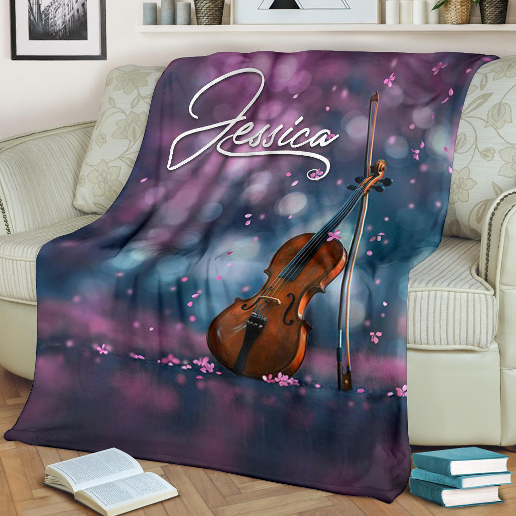 Petmytshirt Violin Blanket Violin Spring For Violin Lovers Sherpa Fleece Blanket Custom Name Soft Cozy Plush Throw Blanket