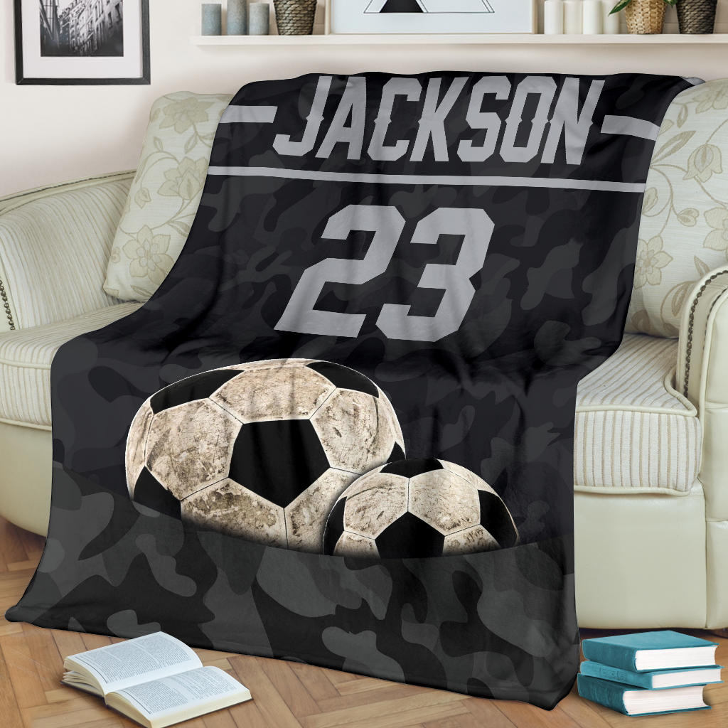 Petmytshirt Soccer Blanket Soccer Camo Balls For Fan Lovers Sherpa Fleece Blanket Custom Name Number Soft Cozy Plush Throw Blanket