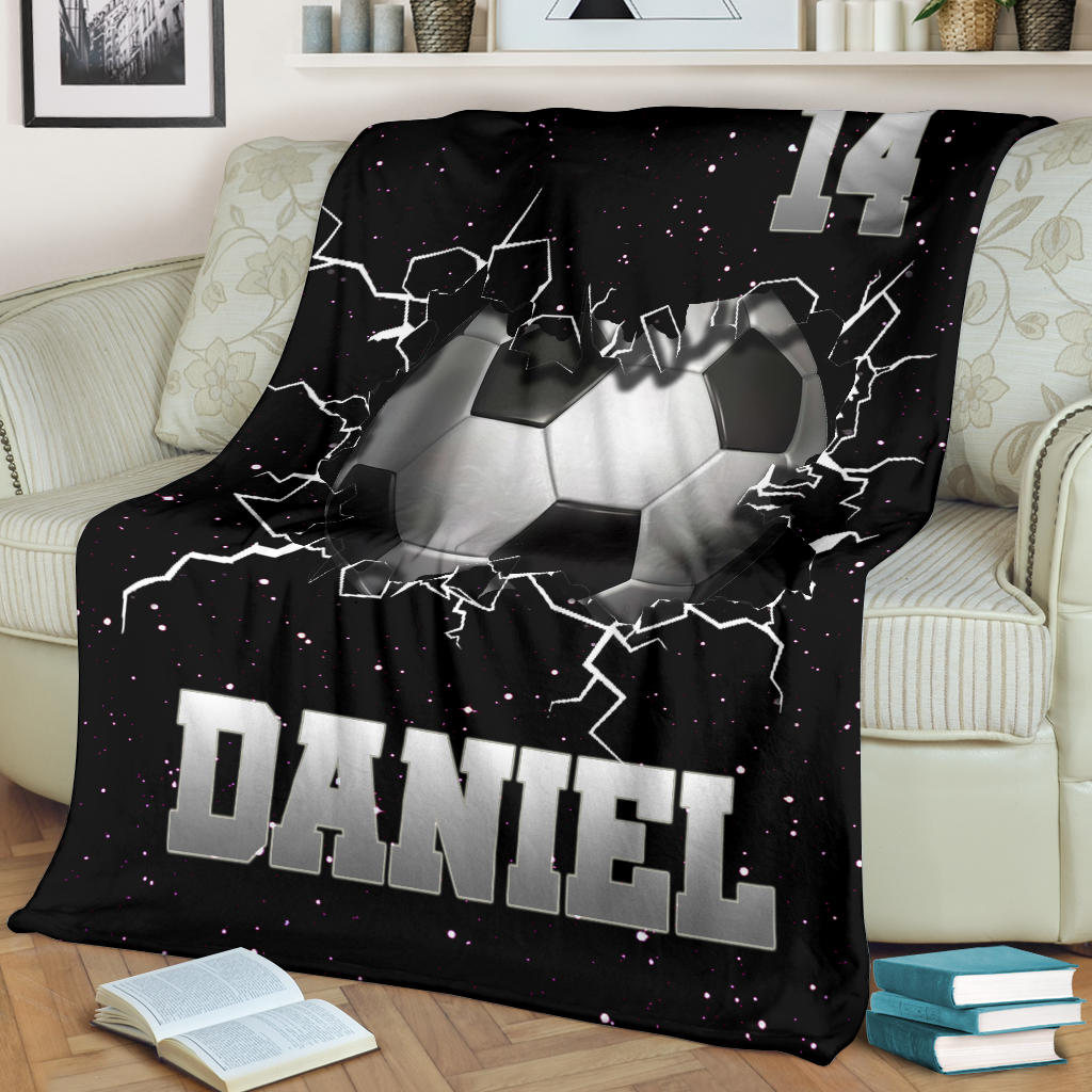 Petmytshirt Soccer Blanket Soccer Balls Crack Sherpa Fleece Blanket Custom Name Number Soft Cozy Plush Throw Blanket For Boy Son