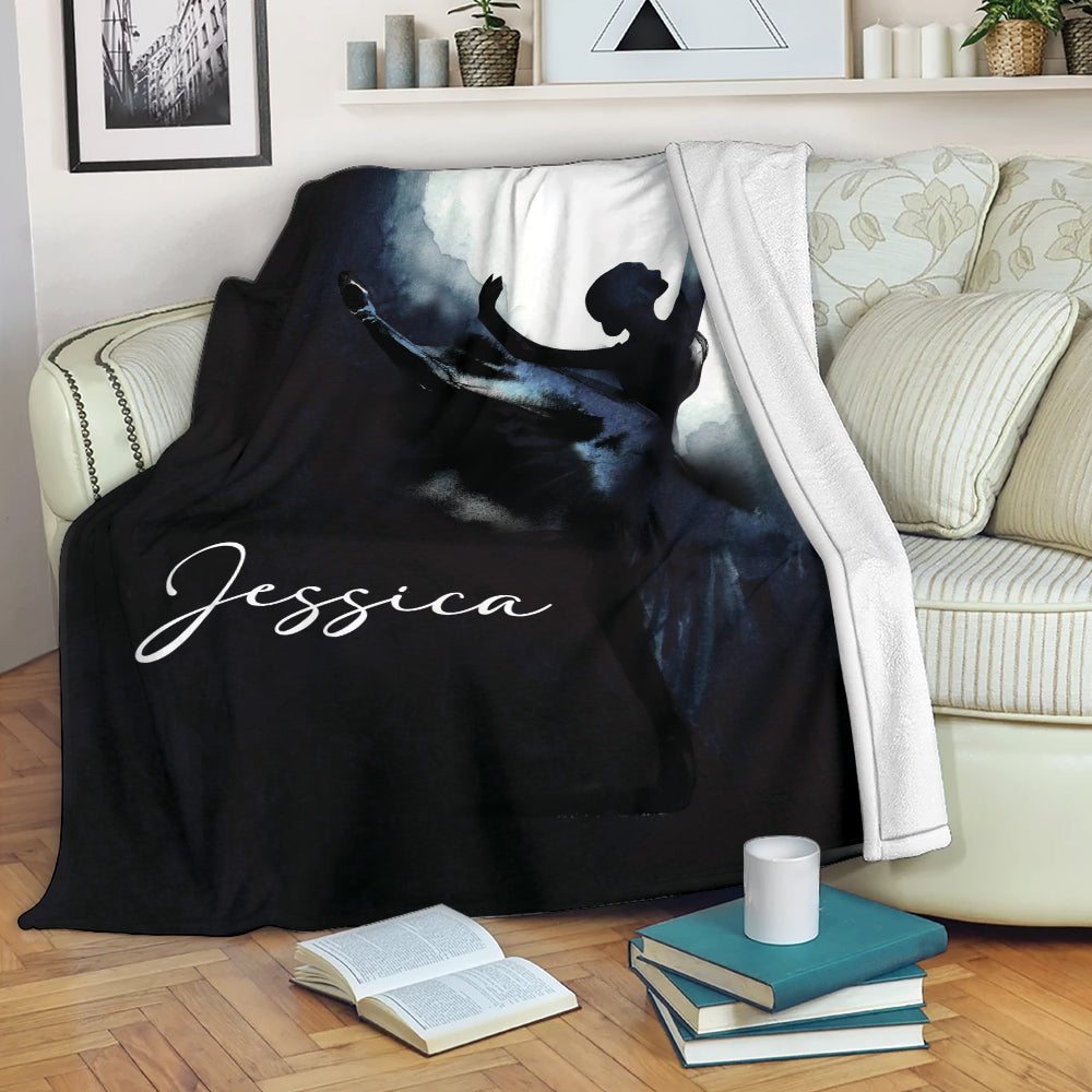 Petmytshirt Ballet Blanket Ballet Girl Dancer Dacing In The Dark Black Sherpa Fleece Blanket Custom Name Soft Cozy Plush Throw Blanket
