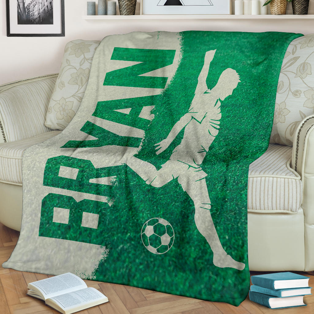 Petmytshirt Soccer Blanket Soccer Green Effect Make Them Feel Special Sherpa Fleece Blanket Custom Name Soft Cozy Plush Throw Blanket