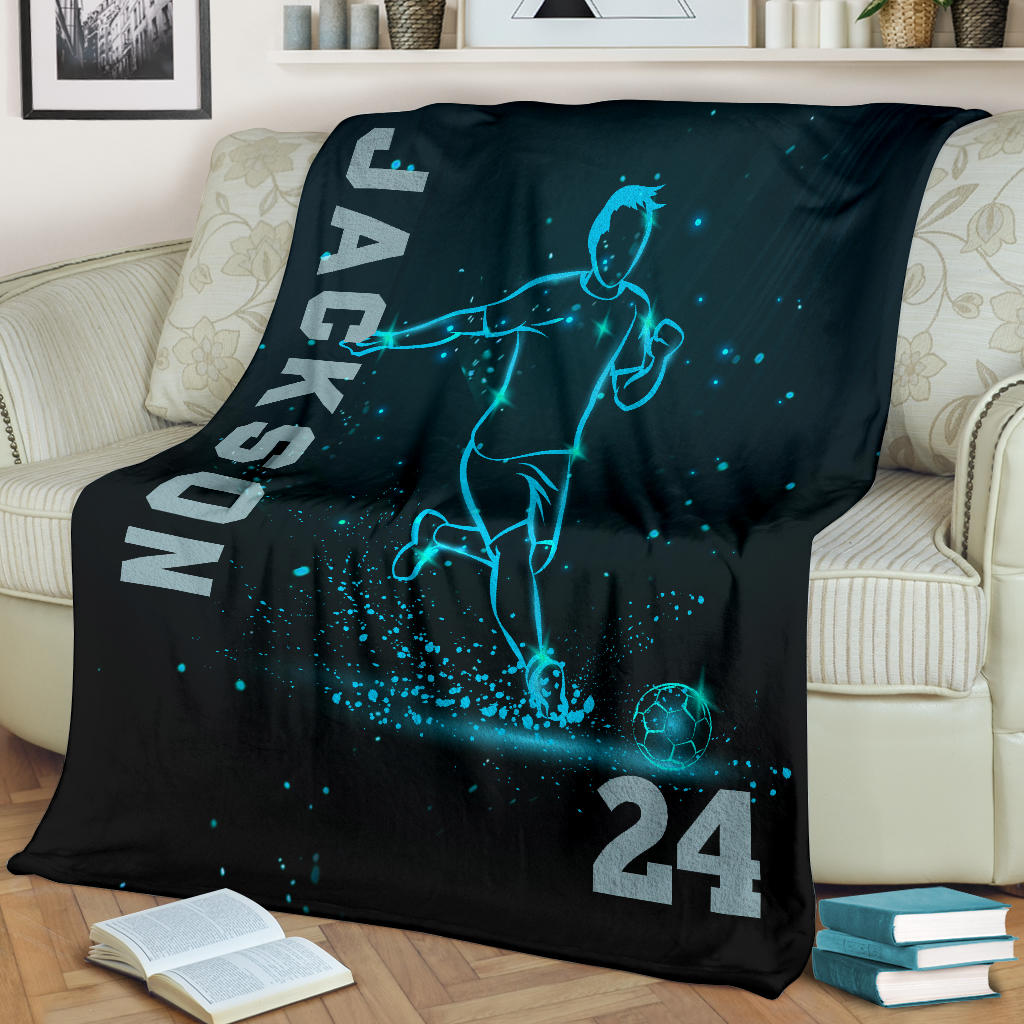 Petmytshirt Soccer Blanket Soccer Black Color Make Them Special Sherpa Fleece Blanket Custom Name Number Soft Cozy Plush Throw Blanket