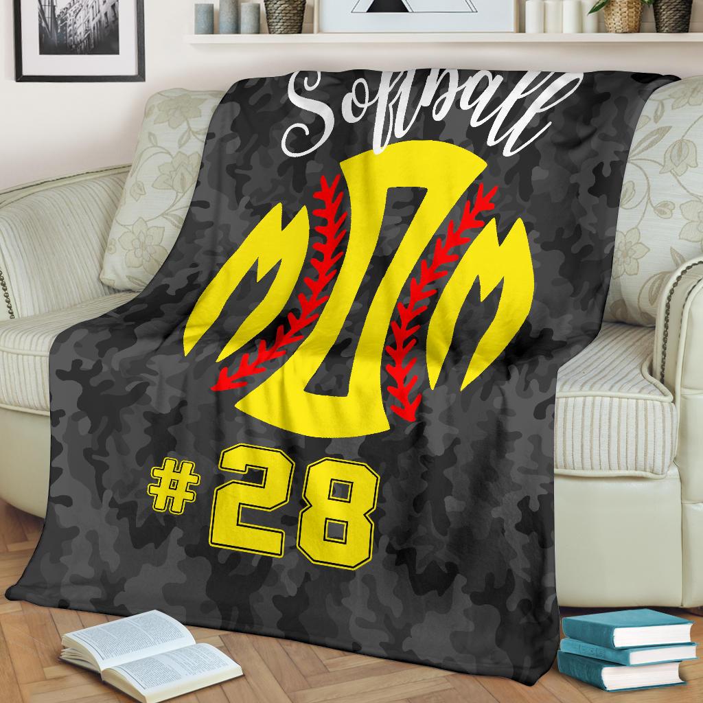 Petmytshirt Softball Blanket Softball For Mom Mother Sherpa Fleece Blanket Custom Number Soft Cozy Plush Throw Blanket