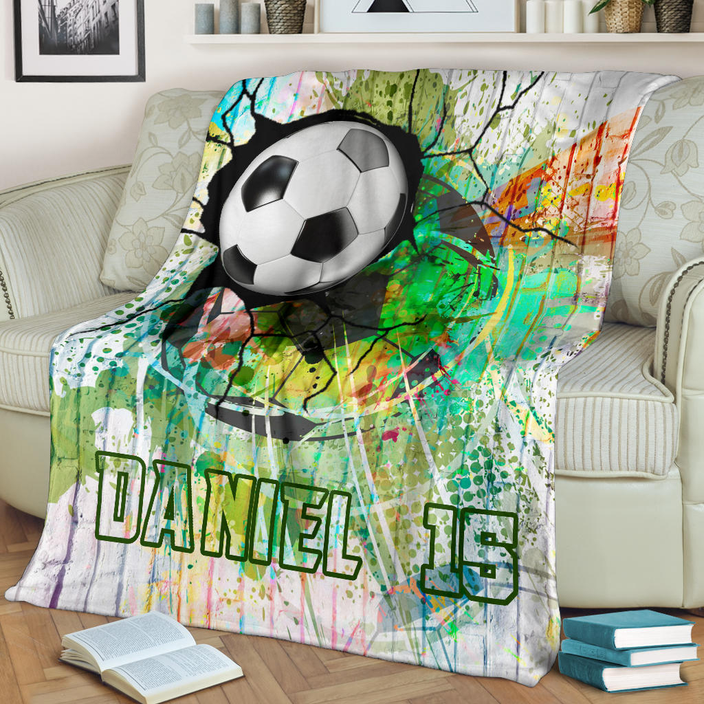 Petmytshirt Soccer Blanket Soccer Ball Colors Effect Sherpa Fleece Blanket Custom Name Number Soft Cozy Plush Throw Blanket