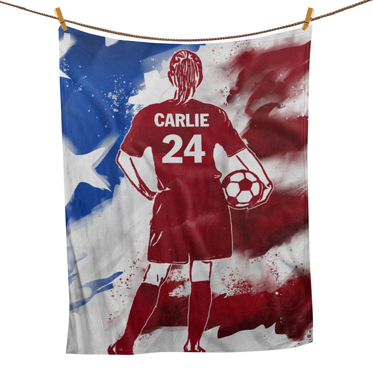 Petmytshirt Soccer Blanket Soccer Girl Player and US Flag Sherpa Fleece Blanket Custom Name Number Soft Cozy Plush Throw Blanket