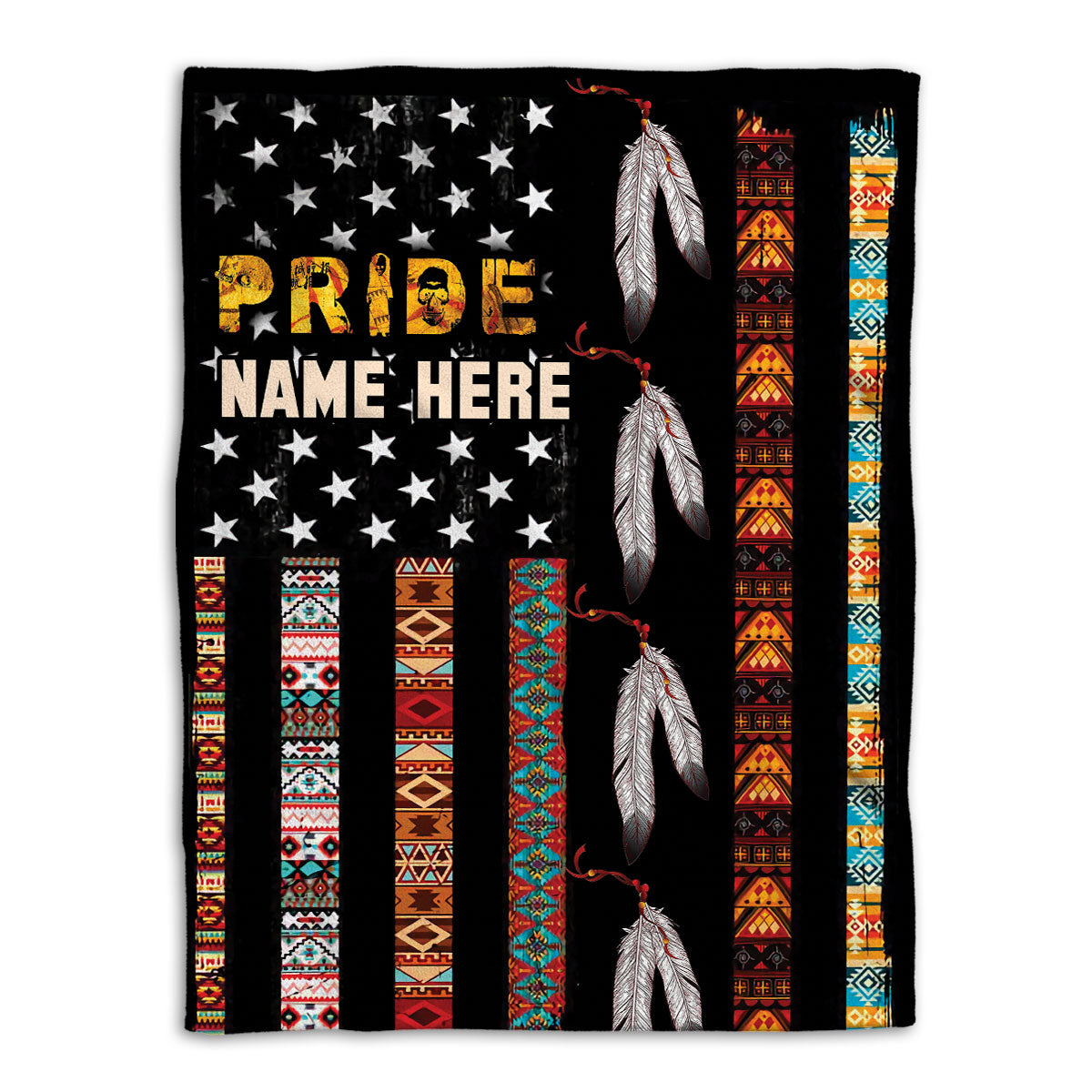 Petmytshirt Native American Blanket Feather Tribal Boho and US Flag Sherpa Fleece Blanket Soft Cozy Plush Throw Blanket