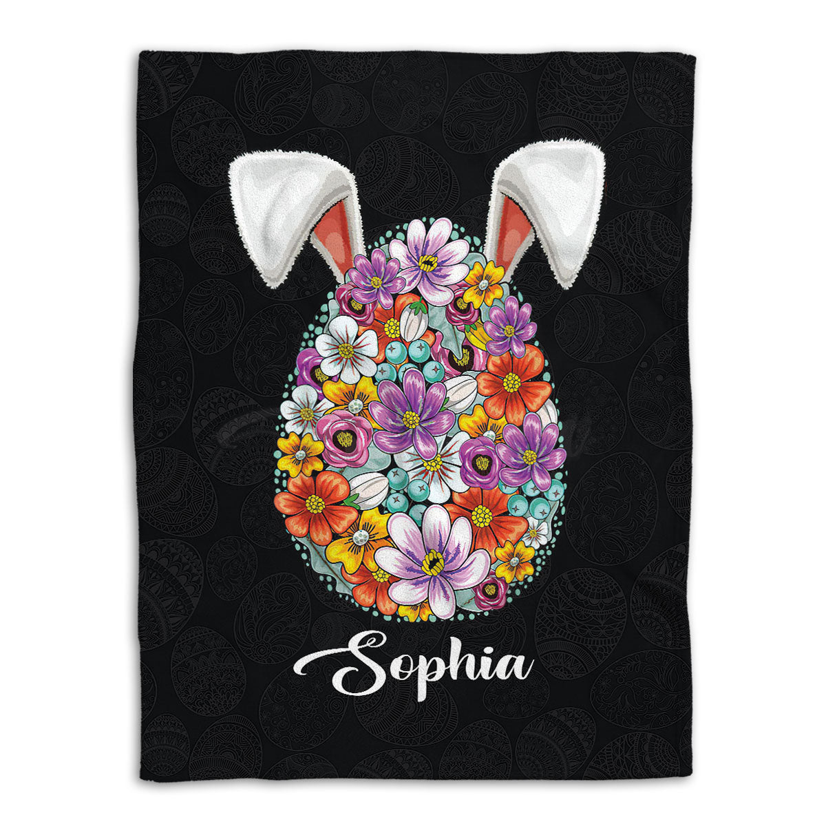 Petmytshirt Easter Egg Blanket Floral Sugar Egg Rabbit Spring Sherpa Fleece Blanket Custom Name Soft Cozy Plush Throw Blanket