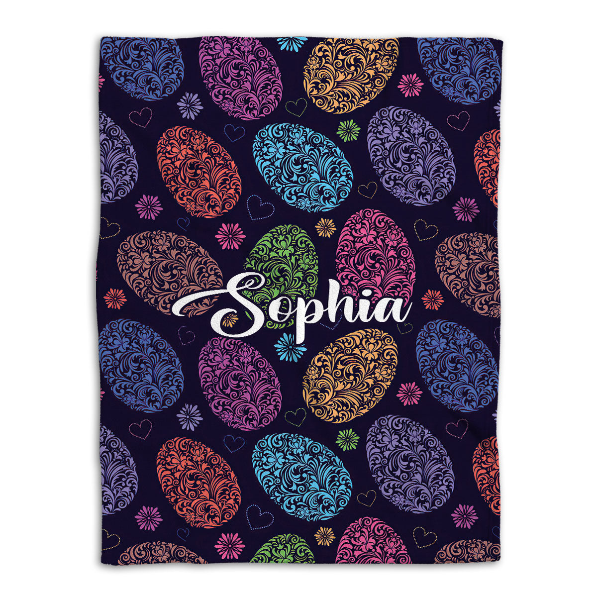 Petmytshirt Easter Egg Blanket Colorful Sugar Egg Flower Idea Sherpa Fleece Blanket Custom Name Soft Cozy Plush Throw Blanket
