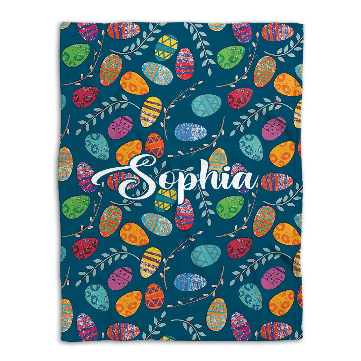 Petmytshirt Easter Egg Blanket Colorful Egg Seasonal Flower Sherpa Fleece Blanket Custom Name Soft Cozy Plush Throw Blanket