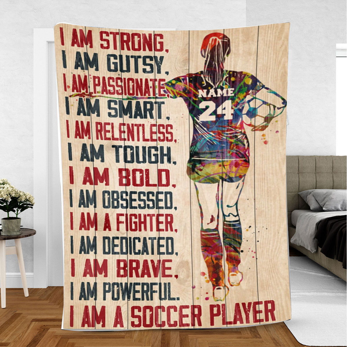 Petmytshirt Soccer Blanket Soccer Player Girl Sport Lover Gift Sherpa Fleece Blanket Custom Name Number Soft Cozy Plush Throw Blanket
