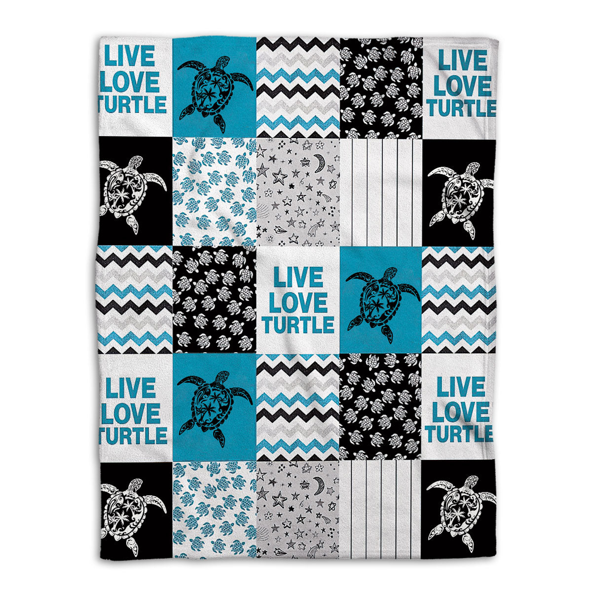 Turtle Blanket Patchwork Live Love Turtle Sea Animal Lover Sherpa Fleece Blanket Soft Cozy Plush Throw Blanket