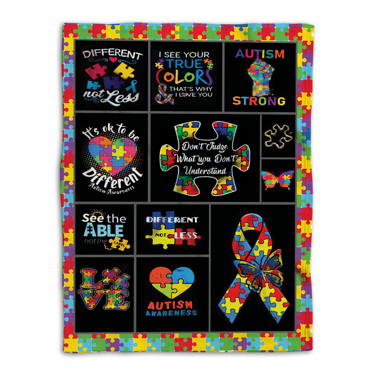 Autism Blanket Autism Awareness Asd It'S Ok Different Patchwork Pattern Support Gift Sherpa Fleece Blanket Soft Cozy Plush Throw Blanket
