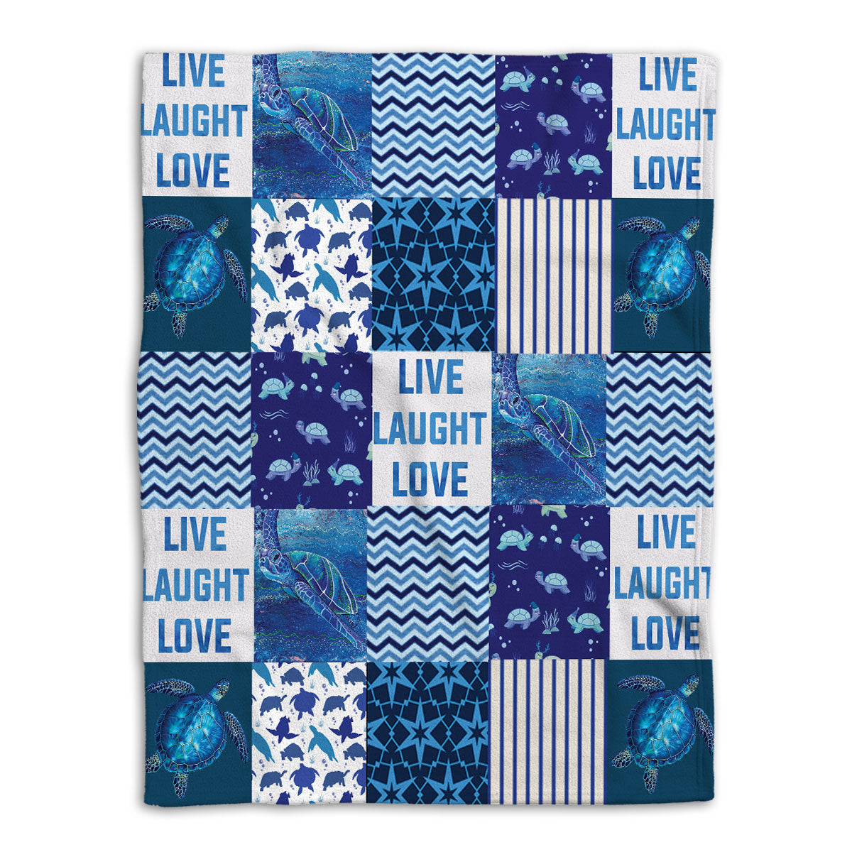 Turtle Blanket Patchwork Sea Turtle Live Love Laugh Sea Animal Lover Sherpa Fleece Blanket Soft Cozy Plush Throw Blanket