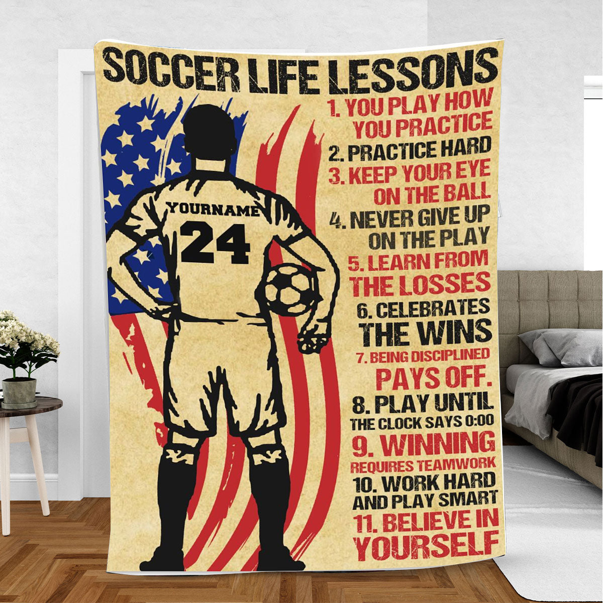 Petmytshirt Soccer Blanket Soccer Player Life Sport Lover Gift Sherpa Fleece Blanket Custom Name Number Soft Cozy Plush Throw Blanket