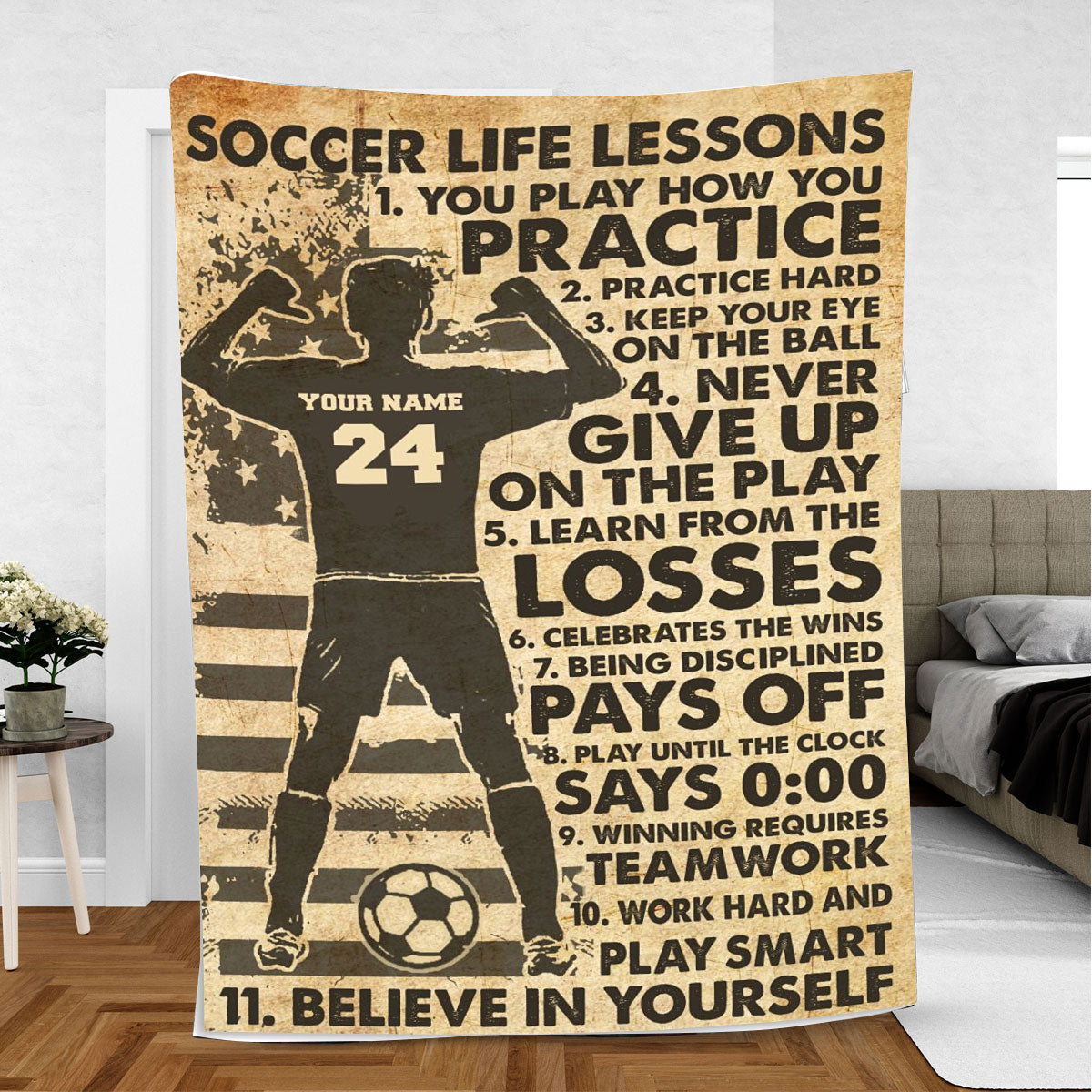 Petmytshirt Soccer Blanket Soccer Life Lesson Sport Lover Gift Sherpa Fleece Blanket Custom Name Number Soft Cozy Plush Throw Blanket