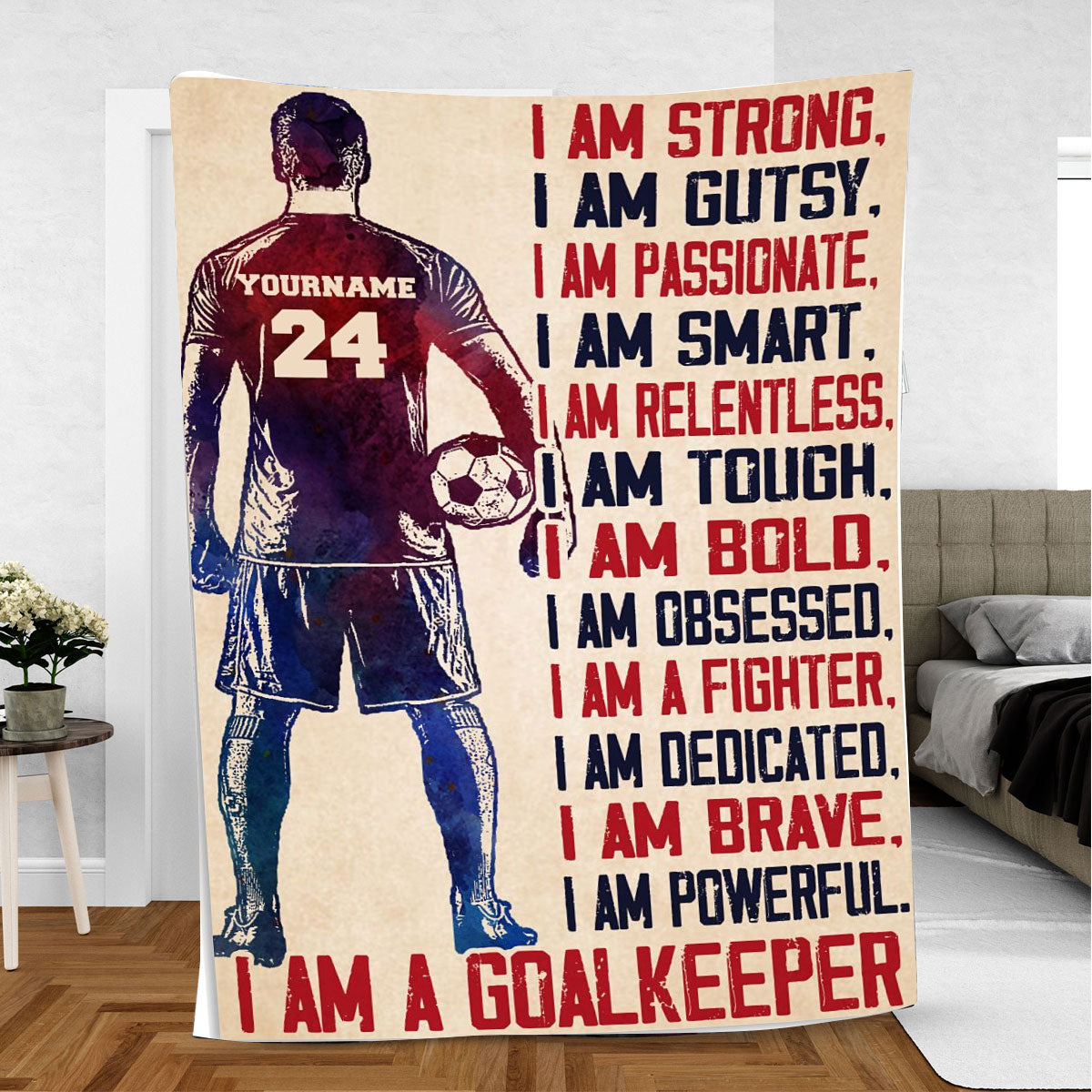 Petmytshirt Soccer Blanket Soccer Goalkeeper Sport Lover 3 Sherpa Fleece Blanket Custom Name Number Soft Cozy Plush Throw Blanket