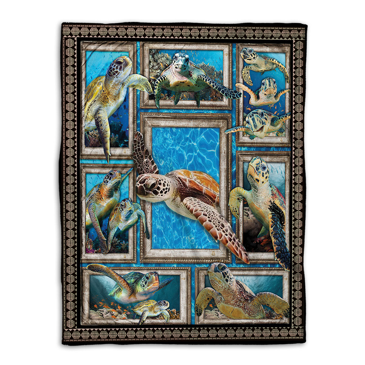Turtle Blanket Patchwork Sea Turtle Portrait Sea Animal Lover Sherpa Fleece Blanket Soft Cozy Plush Throw Blanket