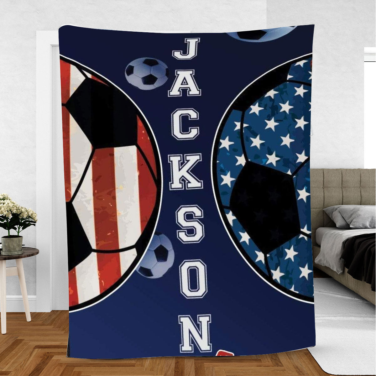 Petmytshirt Soccer Blanket Soccer American Sport Lover Gift Sherpa Fleece Blanket Custom Name Number Soft Cozy Plush Throw Blanket